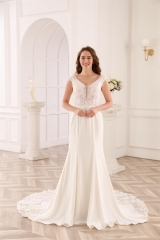 WT4316 New collection Crepe, Tulle, Lace applique, Beaded V neck