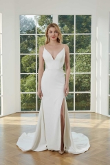 WT4362 Fitting Crepe Wedding Gown Split on Let