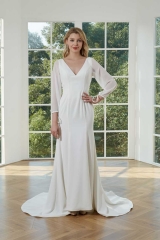 WT4358 Simple Crepe Dress with Tulle Sleeves