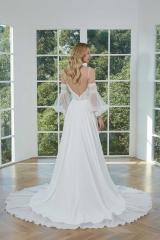 WT4360 Chiffon Wedding Dress with Removable Train and Sleeves