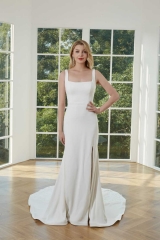 WT4363 Fitting Crepe Wedding Dress Split on Leg