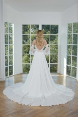 WT4360 Chiffon Wedding Dress with Removable Train and Sleeves