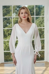 WT4358 Simple Crepe Dress with Tulle Sleeves