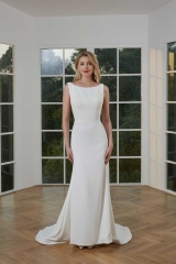 WT4366 Elegant fitting Crepe Wedding Dress Strpas Open Back