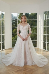 WT4297 Long Sleeves Wedding Dress Removable Skirt