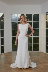 WT4366 Elegant fitting Crepe Wedding Dress Strpas Open Back