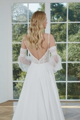 WT4360 Chiffon Wedding Dress with Removable Train and Sleeves