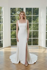 WT4363 Fitting Crepe Wedding Dress Split on Leg