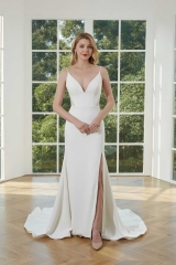 WT4362 Fitting Crepe Wedding Gown Split on Let