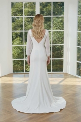 WT4358 Simple Crepe Dress with Tulle Sleeves