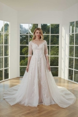 WT4297 Long Sleeves Wedding Dress Removable Skirt