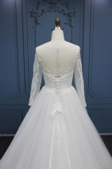 WT4188 Luxury long sleeves wedding dress, back button and lace up