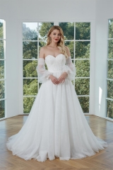 WT4359Light Tulle Wedding Gown with Removable Sleeves