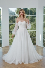 WT4359Light Tulle Wedding Gown with Removable Sleeves