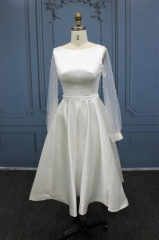 WT3313 new short wedding gown, long sleeves with pearls