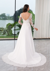 WT4505 Long sleeves Chiffon bridal dress